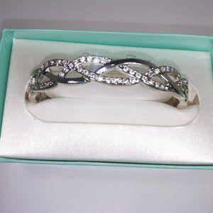 Silver Bangle Bracelet Braid Cubic Ziconia boxed clear round crystal NWT